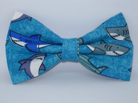 Shark Bow tie / Deep Sea Sharks on Blue / Pre-tied Bow tie