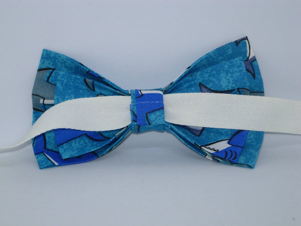 Shark Bow tie / Deep Sea Sharks on Blue / Pre-tied Bow tie