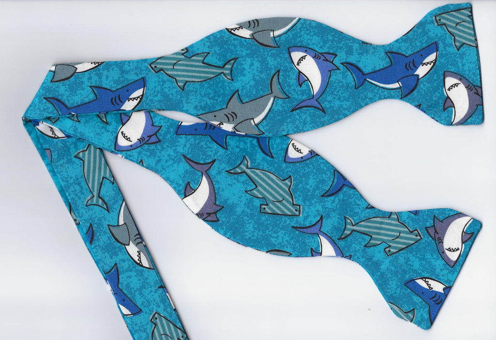 Shark Bow tie / Deep Sea Sharks on Blue / Self-tie & Pre-tied Bow tie