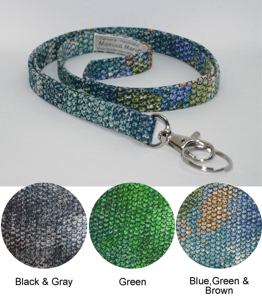 Snake Skin Print Lanyard / Blue, Green, Black & Gray / Teacher Lanyard, Key Chain, Key Fob, Cell Phone Wristlet