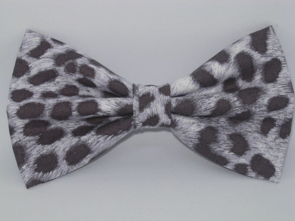 Snow Leopard Print Bow tie / Charcoal Black Spots on White / Pre-tied Bow tie