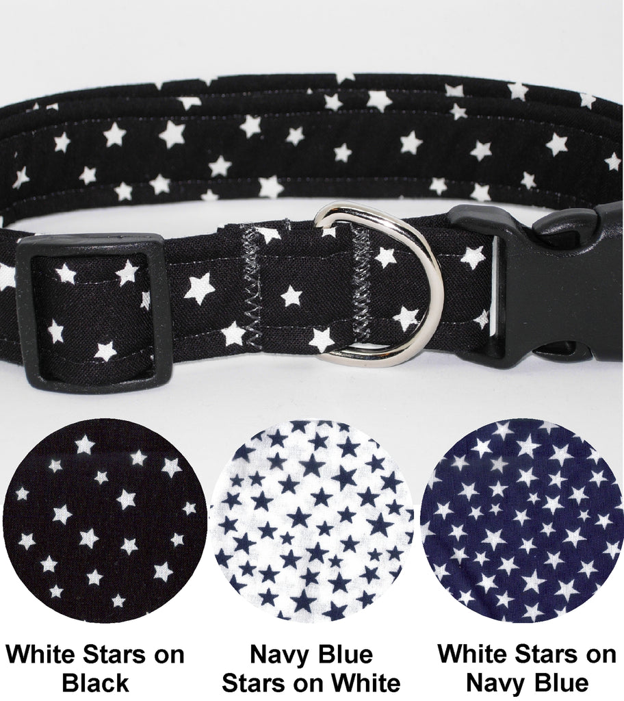 Super Star Dog Collar / Stars on Black, White or Navy Blue / Matching Dog Bow tie