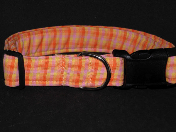 Sunshine Plaid Dog Collar / Orange, Yellow & Pink Plaid / Matching Dog Bow tie