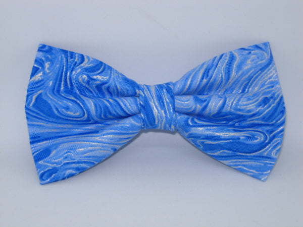 Swirling Blue Bow tie with Metallic Silver Highlights / Abstract Blue / Pre-tied Bow tie