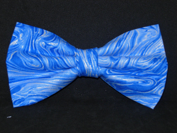 Swirling Blue Bow tie with Metallic Silver Highlights / Abstract Blue / Pre-tied Bow tie