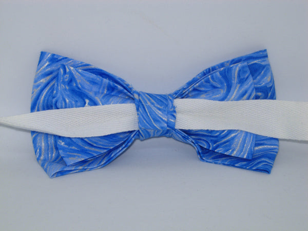 Swirling Blue Bow tie with Metallic Silver Highlights / Abstract Blue / Self-tie & Pre-tied Bow tie