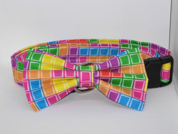 Gamer Dog Collar / Colorful Tetris Tiles / Arcade Video Game / Matching Dog Bow tie