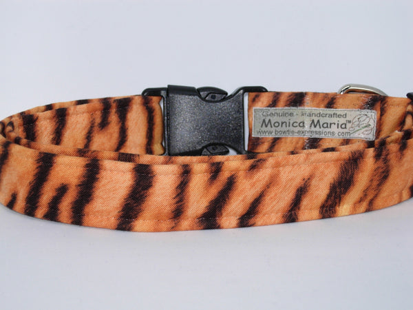 Tiger Print Dog Collar / Brown Tiger Stripes on Tan / Exotic Dog Collar / Matching Dog Bow tie
