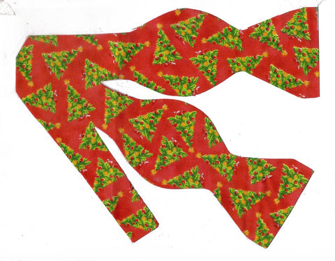 Christmas Tree Bow tie / Lighted Christmas Trees on Red / Self-tie & Pre-tied Bow tie - Bow Tie Expressions