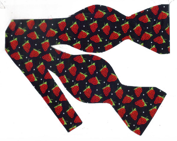 Strawberry Bow tie / Red Strawberries on Black / Self-tie & Pre-tied Bow tie - Bow Tie Expressions