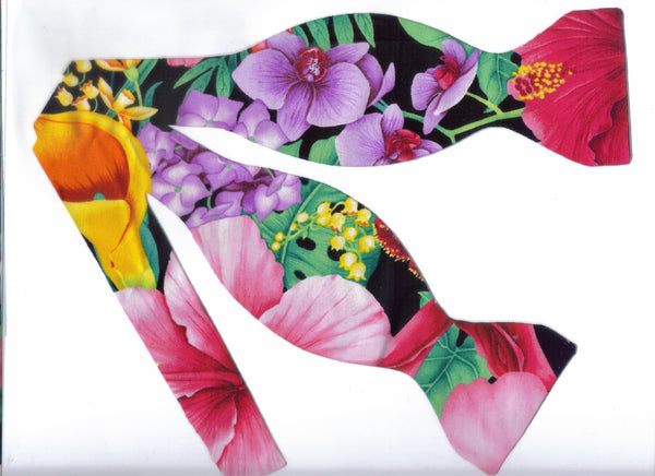 Hawaiian Flowers Bow Tie / Tropical Pink, Mauve & Lavender Flowers / Self-tie & Pre-tied Bow tie