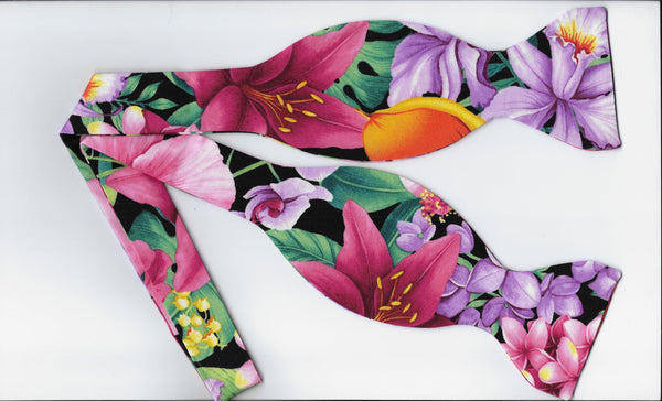 Tropical Cummerbund Set / Pink, Mauve and Lavender Flowers / Hawaiian Weddings / Self-tie & Pre-tied Bow tie