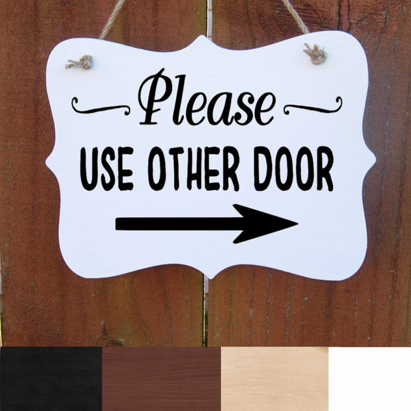 Please Use Other Door Sign, Front Door Sign with Arrow, Rustic Farmhouse, Glass Door Sign, Small Business, Wood Sign