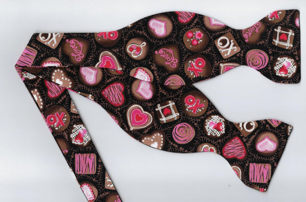 Valentine's Day Bow Tie / Fancy Chocolate Candy with Pink Hearts / Self-tie & Pre-tied Bow tie