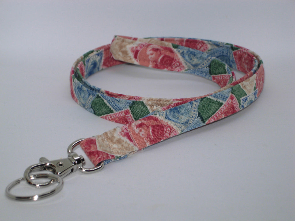 Stamp Collector Lanyard / Postage Stamps / Vintage Stamps Key Chain, Key Fob, Cell Phone Wristlet - Bow Tie Expressions