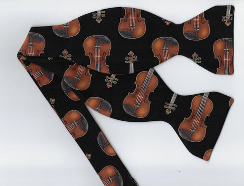 Violins Bow Tie / Rows of Violins with Metallic Gold Trim on Black / Self-tie & Pre-tied Bow tie - Bow Tie Expressions