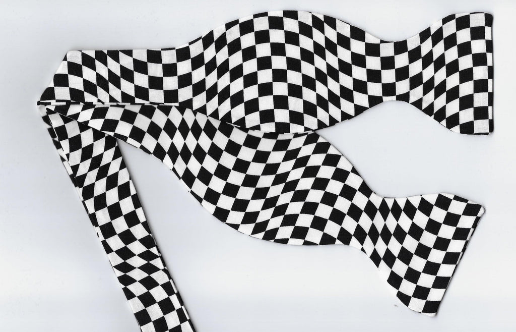 Racing Flag Bow tie / Wavy Black & White Checks / Winner's Flag / Self-tie & Pre-tied Bow tie