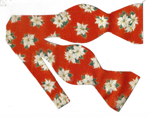 Christmas Bow tie / White Poinsettias on Red / Metallic Gold / Self-tie & Pre-tied Bow tie - Bow Tie Expressions
