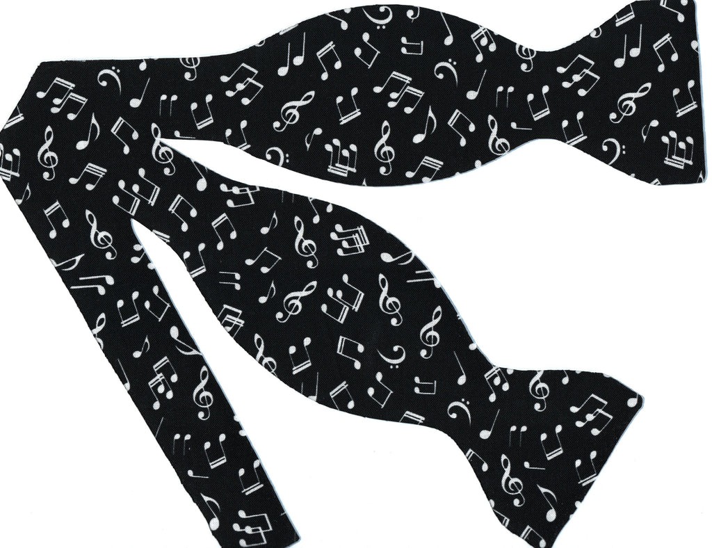 Music Bow tie / White Musical Notes on Black / Self-tie & Pre-tied Bow tie