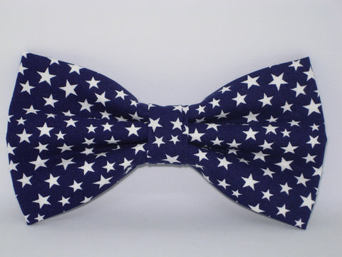 Super Star Bow tie / White Stars on Navy Blue / Pre-tied Bow tie