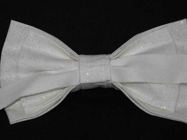 Sparkling White Bow tie / Solid White with Metallic Silver / Self-tie & Pre-tied Bow tie